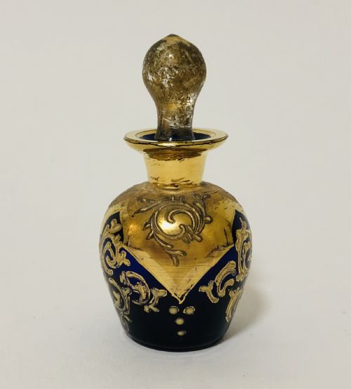 Antique Bohemian Blue Glass Scent Bottle