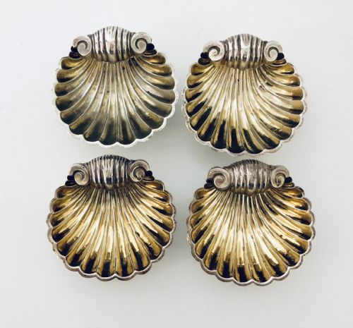Set of 4 Victorian Solid Sterling Silver Shell Salt Dishes