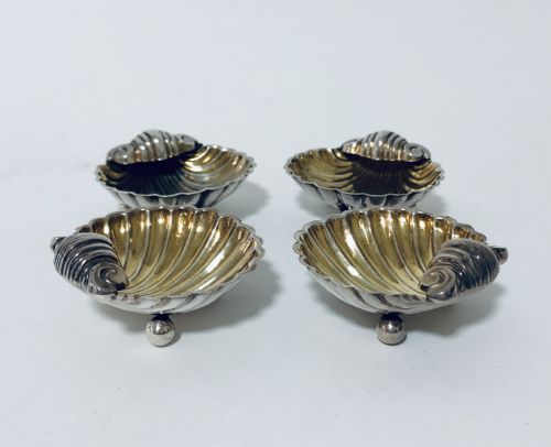 fig 1. Set of 4 Victorian Solid Sterling Silver Shell Salt Dishes