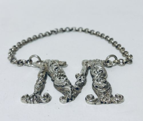 fig 1. Victorian Solid Silver M Decanter Bottle Label