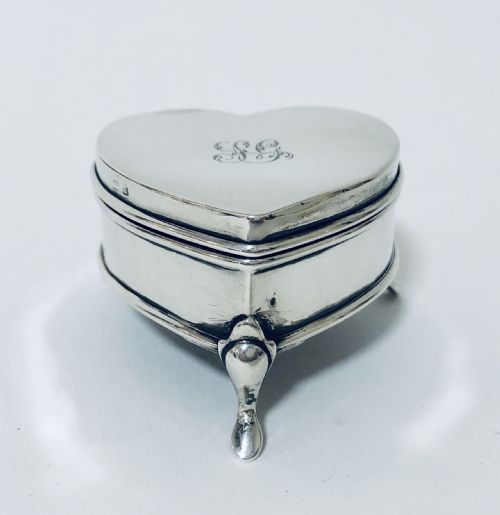 Edwardian Solid Silver Heart Shaped Ring or Pill Box