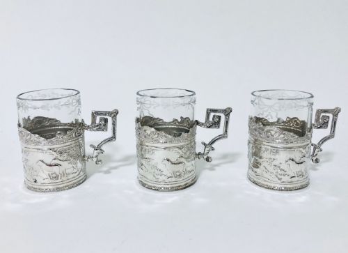 Set of 3 Antique Silver Mounted Coffee Cups