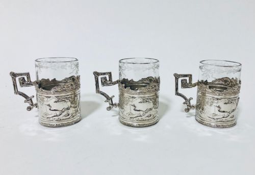 fig 1. Set of 3 Antique Silver Mounted Coffee Cups