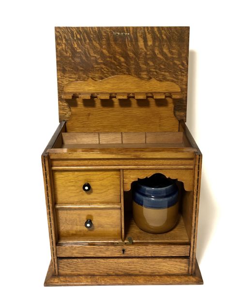 Antique Oak Pipe Smokers Cabinet Humidor
