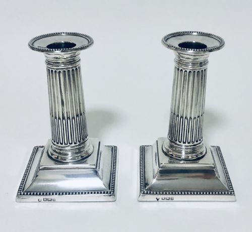 Pair of Victorian Solid Silver Column Candlesticks