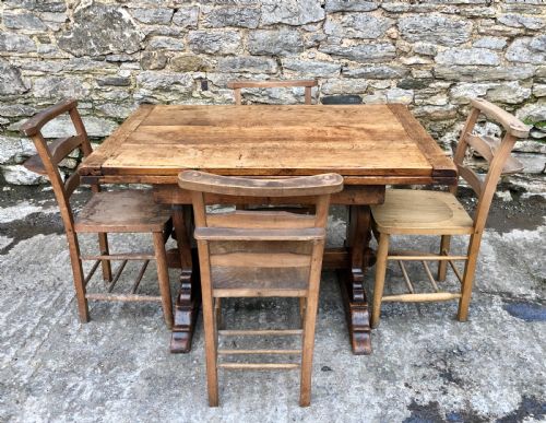fig 1. Antique Oak Draw Leaf Extending Refectory Table