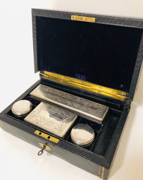 fig 1. Antique Fitted Vanity Box with Silver Plated Pots
