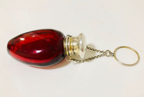 fig 2. Antique Ruby Red Glass Silver Gilt Scent Bottle Chatelaine