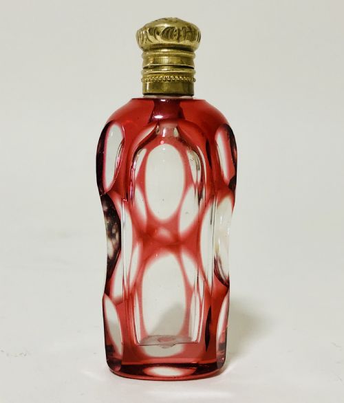 Antique Ruby Red Cut Glass Scent Bottle