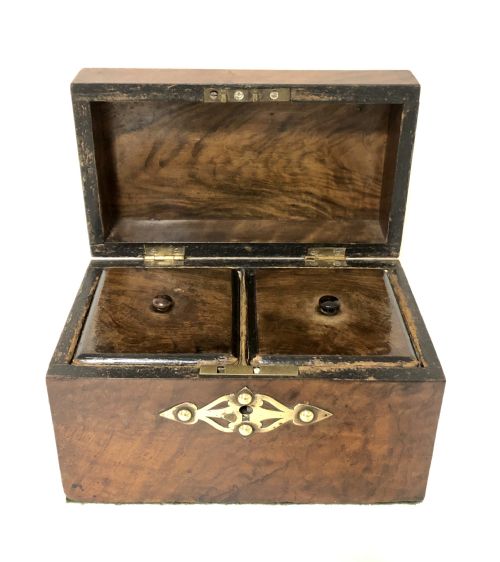 Victorian Walnut Brass Mounted Tea Caddy