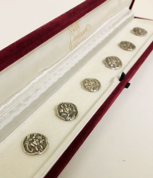 fig 1. Set of 6 Antique Solid Silver Art Nouveau Buttons