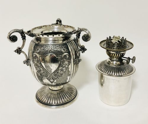 fig 2. Victorian Silver Plated Evered's Oil Lamp