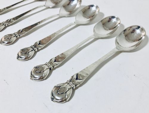 fig 1. Set of 6 Antique Arts and Crafts Solid Silver Danish Spoons