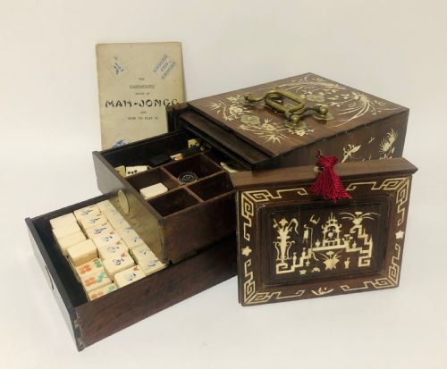 Antique Bone and Bamboo Mahjong Set in Box