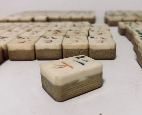 fig 4. Antique Bone and Bamboo Mahjong Set in Box