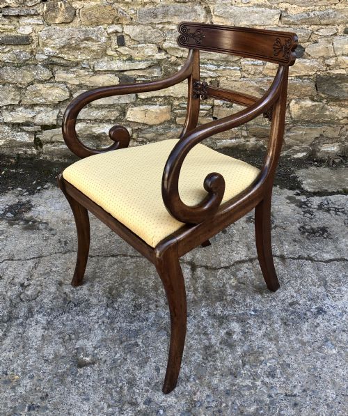 Regency Mahogany Scroll Arm Carver Chair