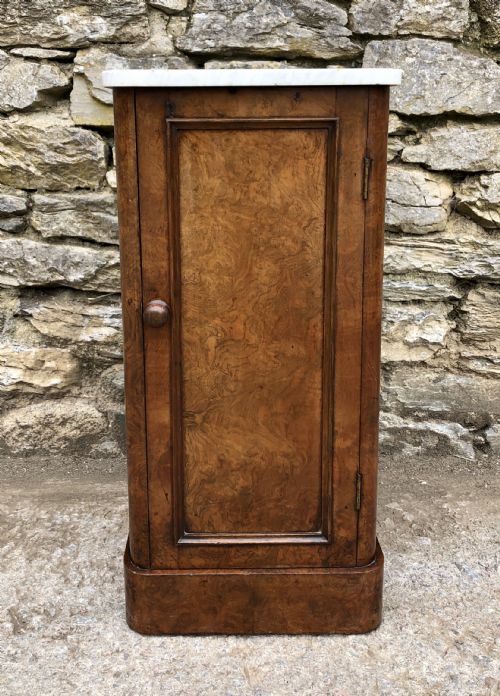 Victorian Burr Walnut Marble Top Bedside Cupboard