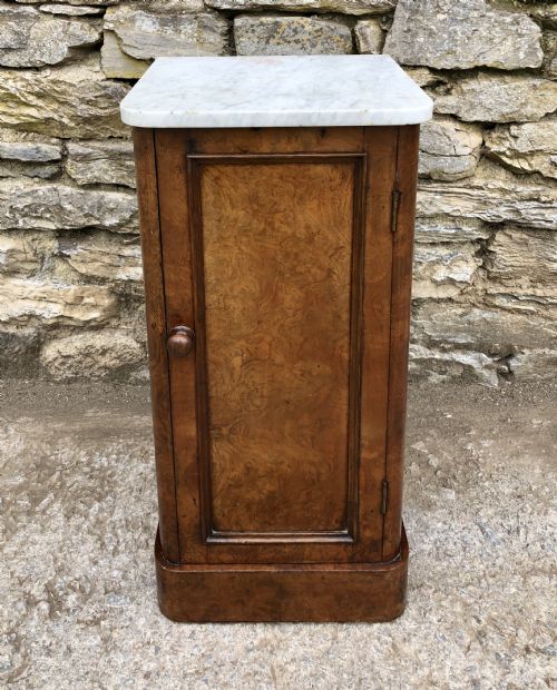fig 1. Victorian Burr Walnut Marble Top Bedside Cupboard