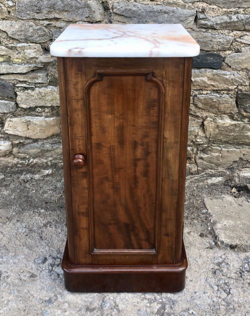 Antique Victorian Mahogany Marble Top Bedside Cupboard