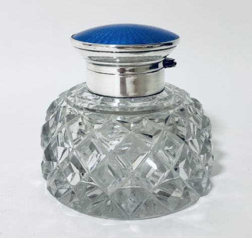 fig 1. Art Deco Silver and Guilloche Enamel Inkwell