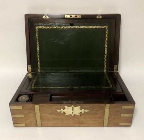 Antique Victorian Brass Bound Writing Slope Box with Secret Drawers