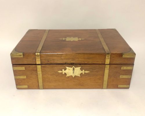 fig 1. Antique Victorian Brass Bound Writing Slope Box with Secret Drawers