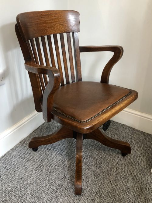 fig 2. Antique Swivel and Tilt Oak Desk Chair