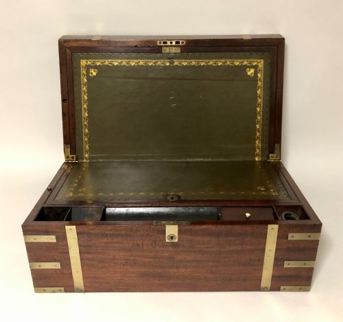 Large Antique Campaign Mahogany Writing Slope Box