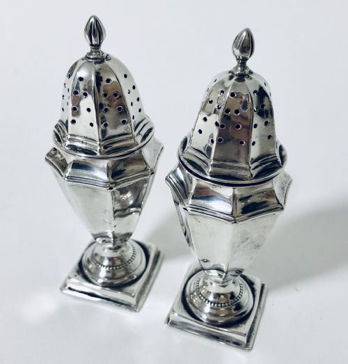 fig 1. Pair Victorian Solid Silver Pepper Shakers