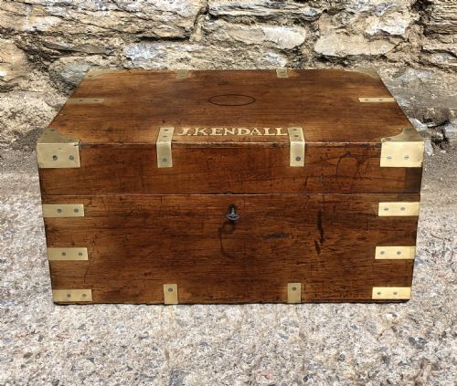 Antique Teak Campaign Writing Box