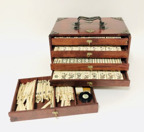 Antique Bone and Bamboo Mahjong Set in Original Box
