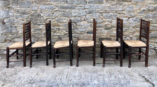 fig 2. Harlequin Set of 6 Antique Rush Seat Spindle Back Chairs