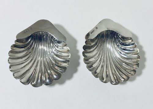 Pair of Victorian Solid Silver Shell Butter Dishes
