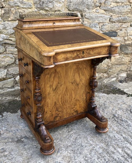 Antique Victorian Burr Walnut Davenport Desk