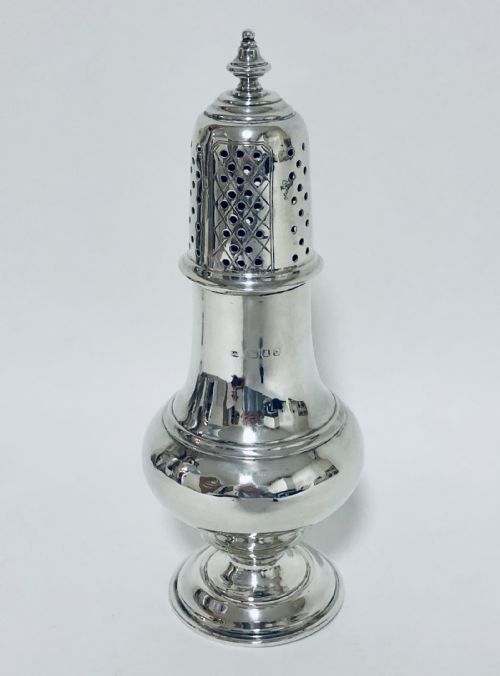Large Antique Solid Silver Sugar Shaker Caster