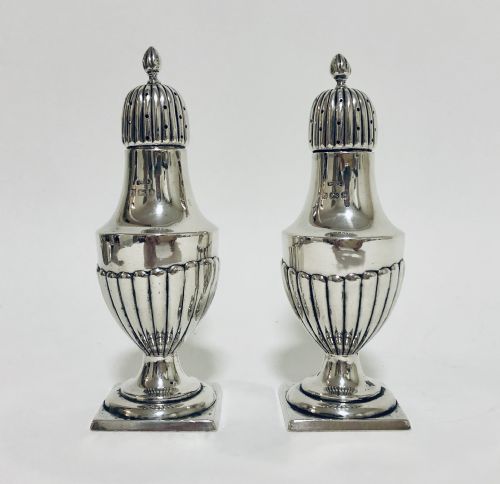 Pair of Antique Victorian Solid Silver Pepper Shakers Pepperettes