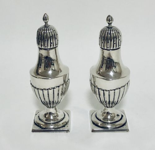 fig 1. Pair of Antique Victorian Solid Silver Pepper Shakers Pepperettes