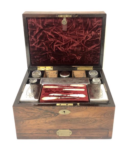 Victorian Rosewood Vanity Box with Silver Plated Interior