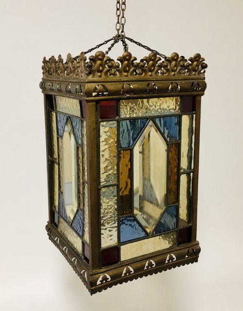 Antique Victorian Leaded Glass Hall Lantern
