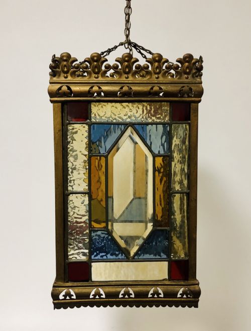 fig 1. Antique Victorian Leaded Glass Hall Lantern