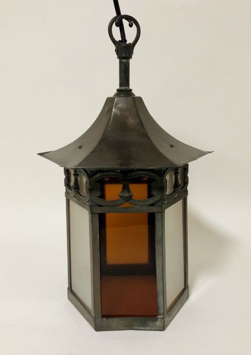 Antique Hexagonal Hanging Glass Hall Lantern