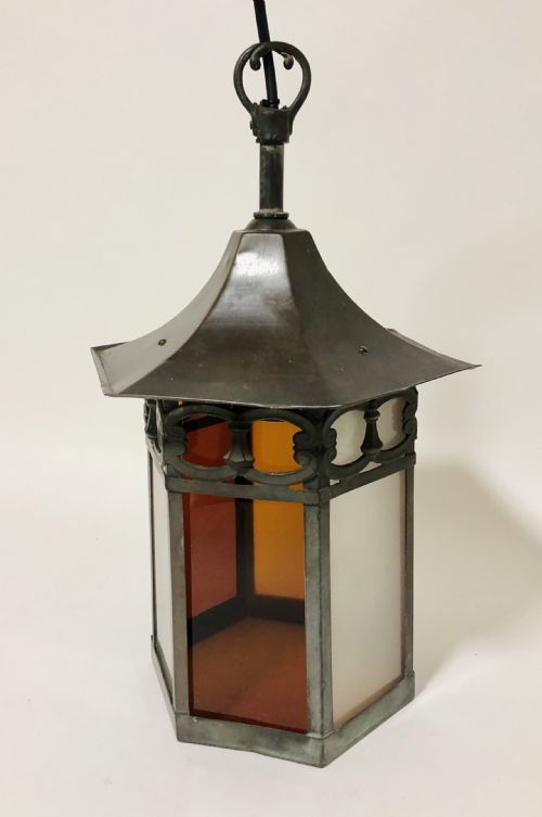 fig 1. Antique Hexagonal Hanging Glass Hall Lantern