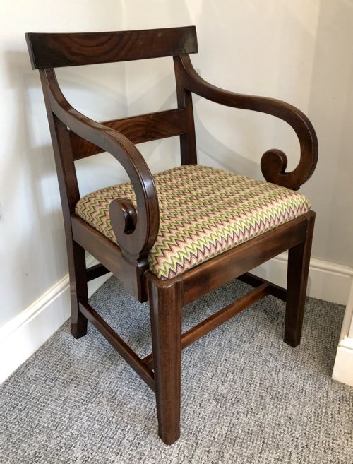 Antique Georgian Mahogany Carver Chair with Scroll Arms