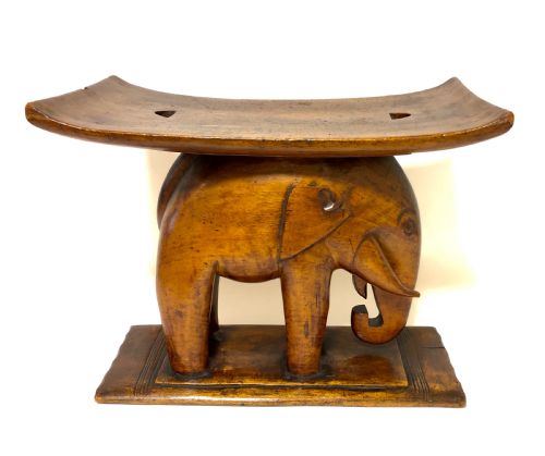 Antique Carved Wood African Elephant Stool Ashanti Tribe Ghana