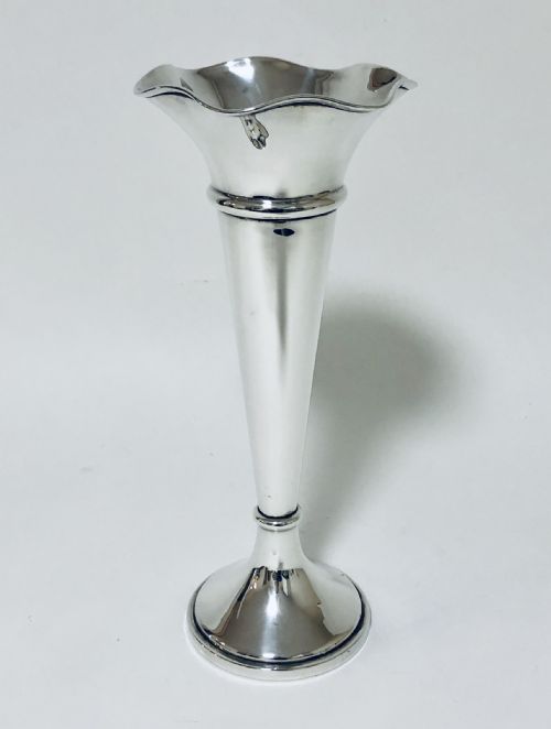 Large Antique Silver Trumpet Vase