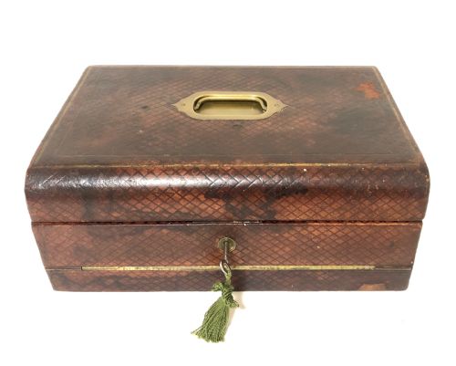 fig 1. Antique Victorian Leather Writing Document Box