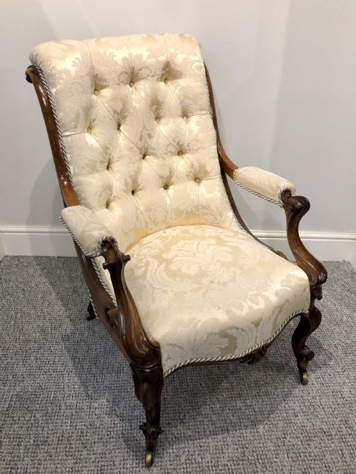 Antique Victorian Rosewood Framed Button Back Armchair