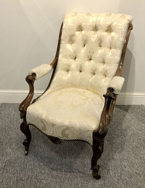 fig 1. Antique Victorian Rosewood Framed Button Back Armchair