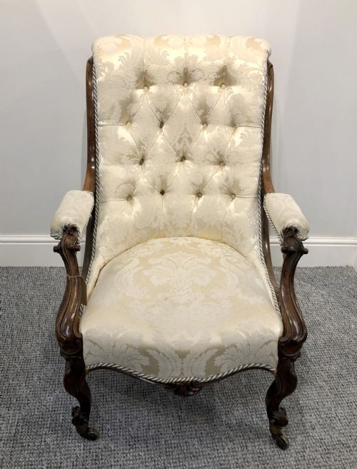 fig 2. Antique Victorian Rosewood Framed Button Back Armchair