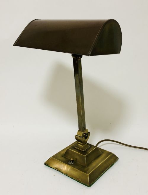 Large Antique Brass Banker's Desk Lamp